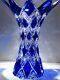 R Caesar Crystal Marked & Signed Blue Vase Hand Cut To Clear Overlay Czech Cased
