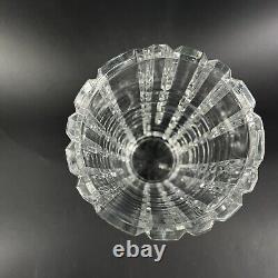 Rare 9.5 Geometric Block Cut Glass Crystal Cylinder Vase Heavy Beveled Edge