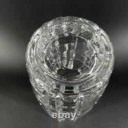 Rare 9.5 Geometric Block Cut Glass Crystal Cylinder Vase Heavy Beveled Edge