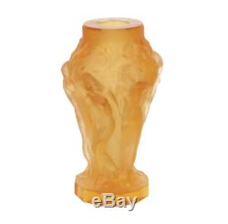Rare ART DECO Crystal Small Vintage Vase Czech Bohemian Hand Cut Glass Orange