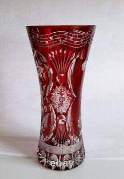 Rare Ajka Cased Cut To Clear Lead Crystal Ruby Red Vase, New, Limited Edition