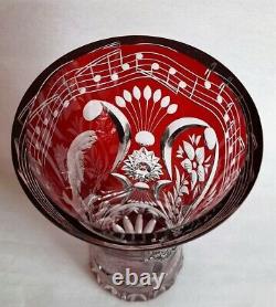 Rare Ajka Cased Cut To Clear Lead Crystal Ruby Red Vase, New, Limited Edition