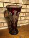 Rare Antique Cut Crystal Ruby Red Art Glass Polish Eagle Trumpet Vase 12 3/4