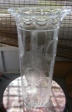 Rare Antique Stevens & Williams Engraved Cylinder Vase Signed14 Abp Crystal