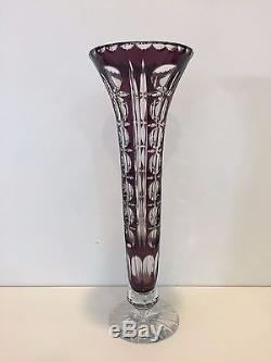 Rare Bohemian Hand Cut Purple to Clear Crystal Vase, 12 3/4 Tall x 4 1/3 Dia