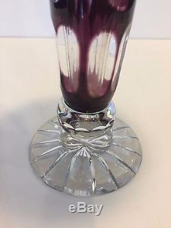 Rare Bohemian Hand Cut Purple to Clear Crystal Vase, 12 3/4 Tall x 4 1/3 Dia