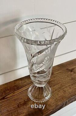 Rare HAWKES Gravic Cut Satin'Iris' Glass Footed Vase-Signed