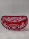 Rare Large Cranberry Lausitzer Bleikristall Clear Cut Lead Crystal Fruit Basket