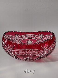 Rare Large Cranberry LAUSITZER BLEIKRISTALL Clear Cut Lead Crystal Fruit Basket