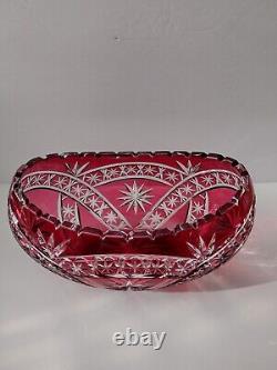 Rare Large Cranberry LAUSITZER BLEIKRISTALL Clear Cut Lead Crystal Fruit Basket