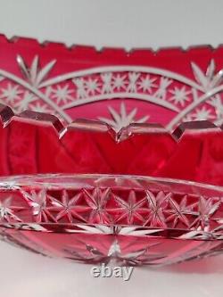 Rare Large Cranberry LAUSITZER BLEIKRISTALL Clear Cut Lead Crystal Fruit Basket