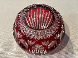 Rare Large Imperlux Art Crystal German Red Cut to Clear Round Vase, 7 T, 8 W