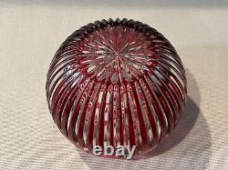 Rare Large Imperlux Art Crystal German Red Cut to Clear Round Vase, 7 T, 8 W