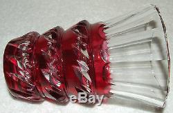 Rare Signed Val St Lambert Cranberry Cut To Clear Crystal 6 Deco Vase Belgium