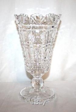 Rare Signed Waterford Cut Crystal Glass Scalloped Rim Footed Vase 9 5/8'