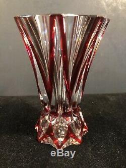Rare St. Louis French Crystal Ruby Cranberry Cut-To-Clear Vase Mint Condition