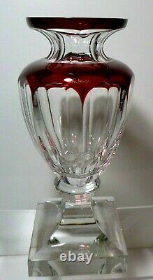 Rare VINTAGE Faberge Crystal VERNET Ruby Red Cut to Clear Footed Vase 10 1/2