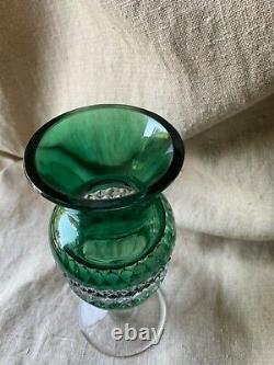 Rare Val Saint Lambert vintage hand cut to clear green glass crystal vase 1920