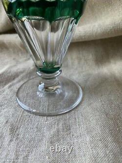 Rare Val Saint Lambert vintage hand cut to clear green glass crystal vase 1920
