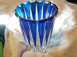 Rare Val St. Lambert Heavy Cobalt Blue Cut to Clear Crystal Vase Signed 9