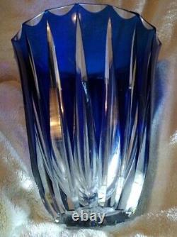 Rare Val St. Lambert Heavy Cobalt Blue Cut to Clear Crystal Vase Signed 9