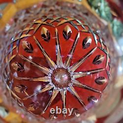 Rare Val St Lambert Large Cranberry Rub Cut2Clear Crystal Vase Signed 12