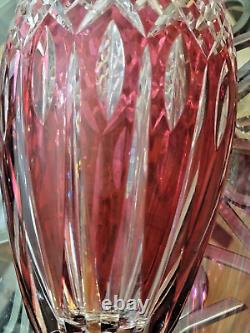 Rare Val St Lambert Large Cranberry Rub Cut2Clear Crystal Vase Signed 12