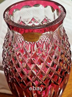 Rare Val St Lambert Large Cranberry Rub Cut2Clear Crystal Vase Signed 12