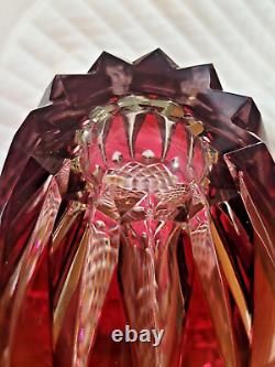 Rare Val St Lambert Large Cranberry Rub Cut2Clear Crystal Vase Signed 12