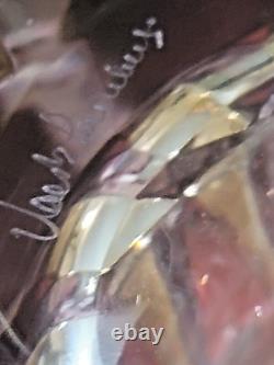 Rare Val St Lambert Large Cranberry Rub Cut2Clear Crystal Vase Signed 12