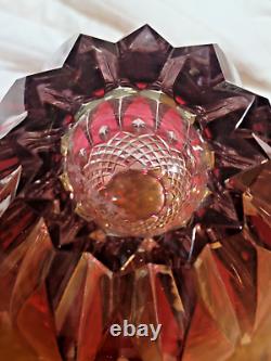 Rare Val St Lambert Large Cranberry Rub Cut2Clear Crystal Vase Signed 12