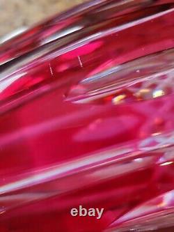 Rare Val St Lambert Large Cranberry Rub Cut2Clear Crystal Vase Signed 12