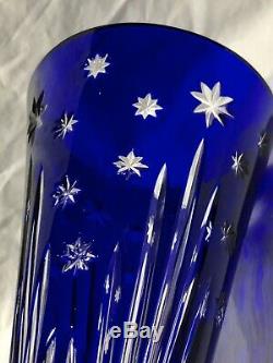Rare Vintage AJKA Design Guild Thick Cobalt Blue Cut Crystal Vase 10.1/4 Marked