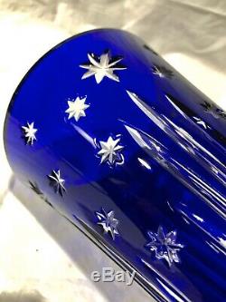 Rare Vintage AJKA Design Guild Thick Cobalt Blue Cut Crystal Vase 10.1/4 Marked