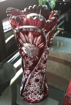 Ruby Red Cut To Clear Overlay Cased Crystal Vase