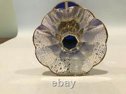 Rückl Crystal Panel Cut Vase, Cobalt Blue Glass, Gilded Bohemian Vase