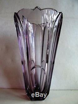 Rudolf Hlousek CZECH/BOHEMIAN ART DECO 1930's LILAC CUT GLASS VASE 10.2 tall