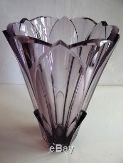 Rudolf Hlousek CZECH/BOHEMIAN ART DECO 1930's LILAC CUT GLASS VASE 10.2 tall