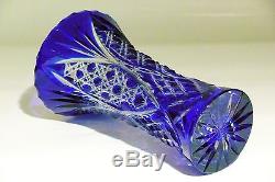 Russian Cut to clear Overlay Cased Crystal Vase, 21 cm high, BLUE