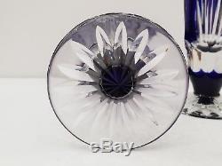 SET OF 2 Vintage Bohemian Crystal Cut To Clear Cobalt Blue 8 Vase / GLASS