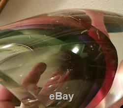 SOMMERSO murano art glass vase cut crystal italian sculpture geometric vtg geode