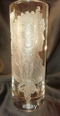 STUNNING Art Nouveau Inspired Alphonse Mucha HAND CUT HAND Engraved Crystal Vase