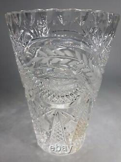 STUNNING RARE Bohemian Czech Vintage Crystal 8.25.38 Thick Tall Vase Hand Cut