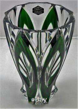Saint Louis France Crystal Art Deco 1930-1940's Green cut to Clear 7 4 Vase