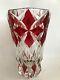 Saint Louis Vintage Amazing Crystal Cut To Clear Art Glass Large Red Vase Signed