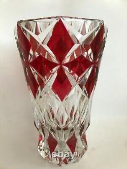 Saint Louis Vintage Amazing Crystal Cut To Clear Art Glass Large Red Vase Signed
