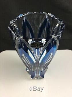 Saint St Louis France Cut to Clear Crystal Cobalt Blue 7 Vase Signed & Label