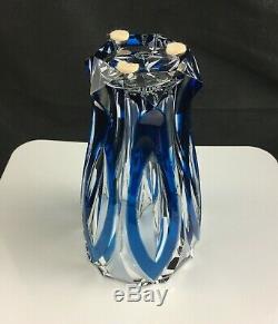 Saint St Louis France Cut to Clear Crystal Cobalt Blue 7 Vase Signed & Label