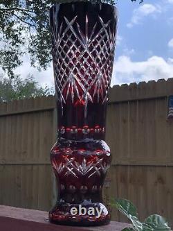 Salefamily 4-generation Heirloom Tall Romanian Ruby Handcut Crystal Vase-exc