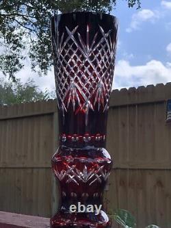 Salefamily 4-generation Heirloom Tall Romanian Ruby Handcut Crystal Vase-exc